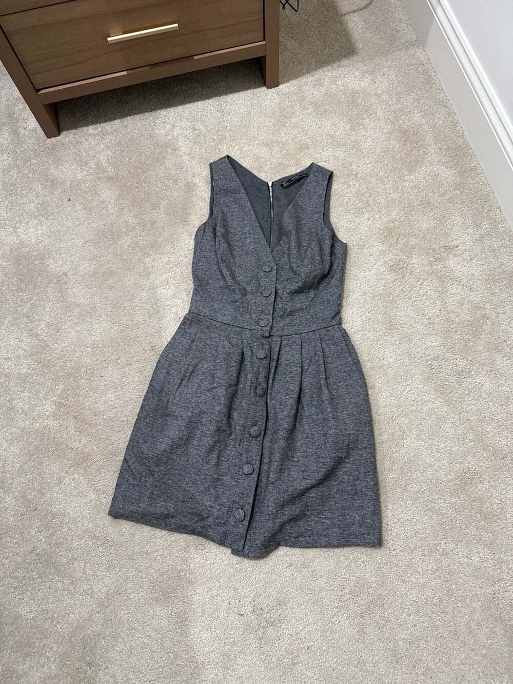 Zara Trafaluc Grey Button-Front Sleeveless Mini Dress Size S